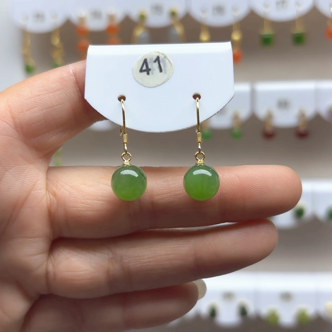 和田玉耳饰银S925镶嵌