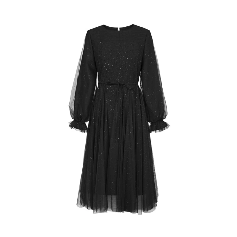 圣迪奥女装时尚气质法式圆领收腰显瘦网纱轻奢连衣裙S24161209