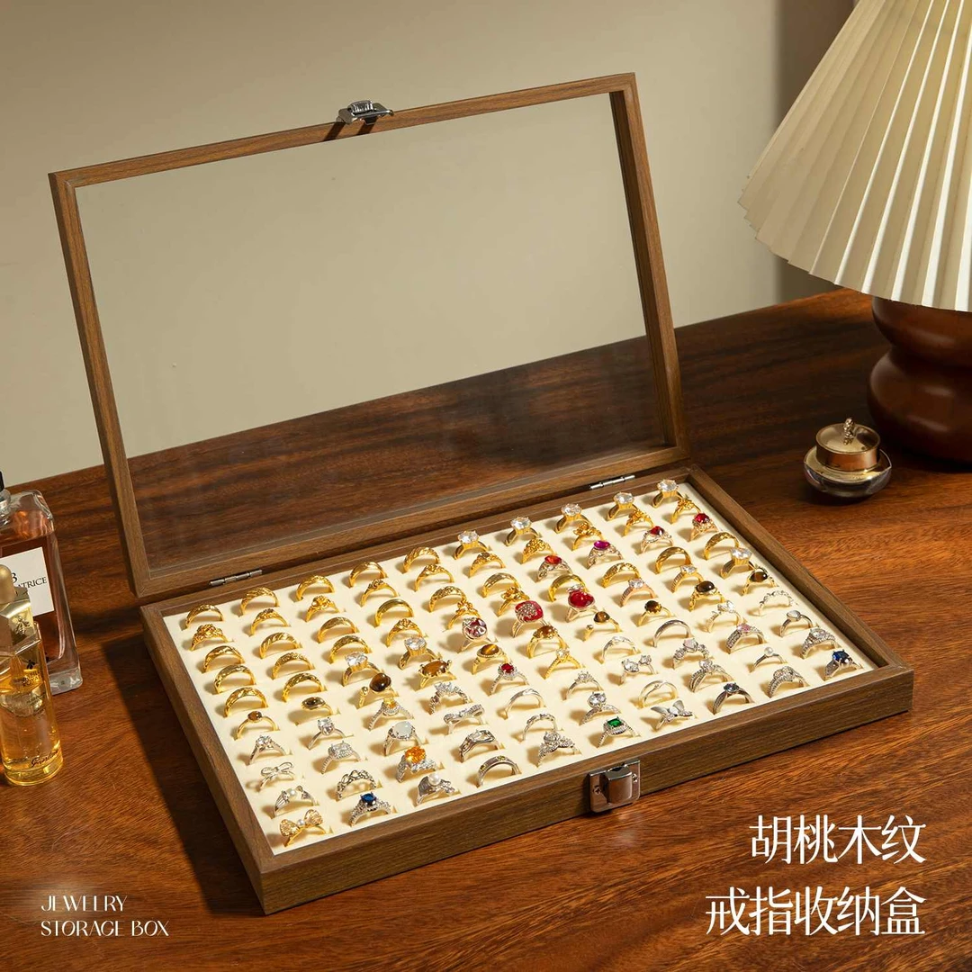 戒指收纳盒展示专用高档复古耳钉防氧化大容量木质高级感首饰盒子