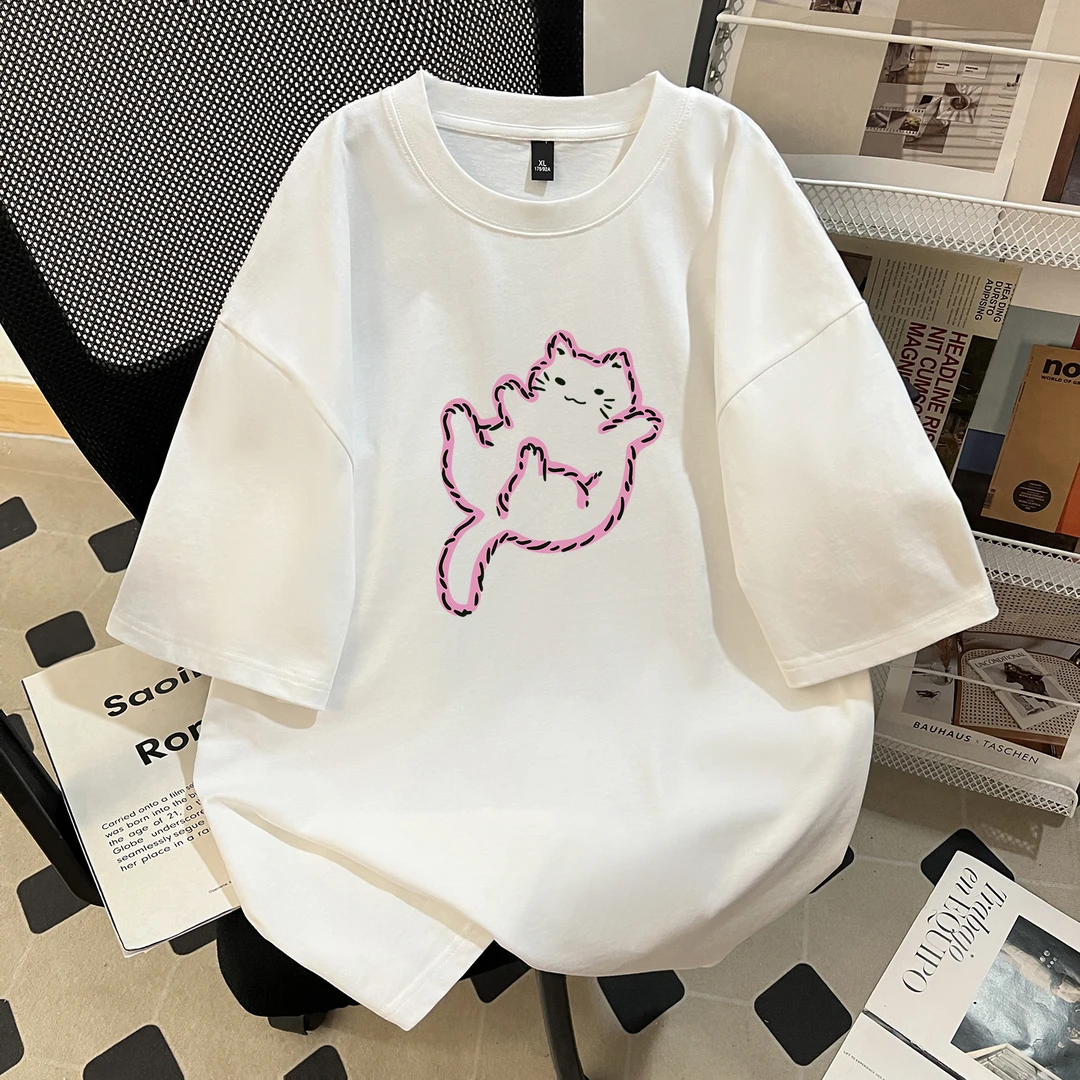 重磅纯棉短袖男T恤夏季款小众印花高级感休闲ins白色潮流上衣