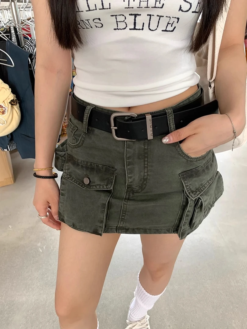 ONEXH·2025夏季新款配腰带重工立体口袋牛仔工装裙女辣妹显瘦短裙