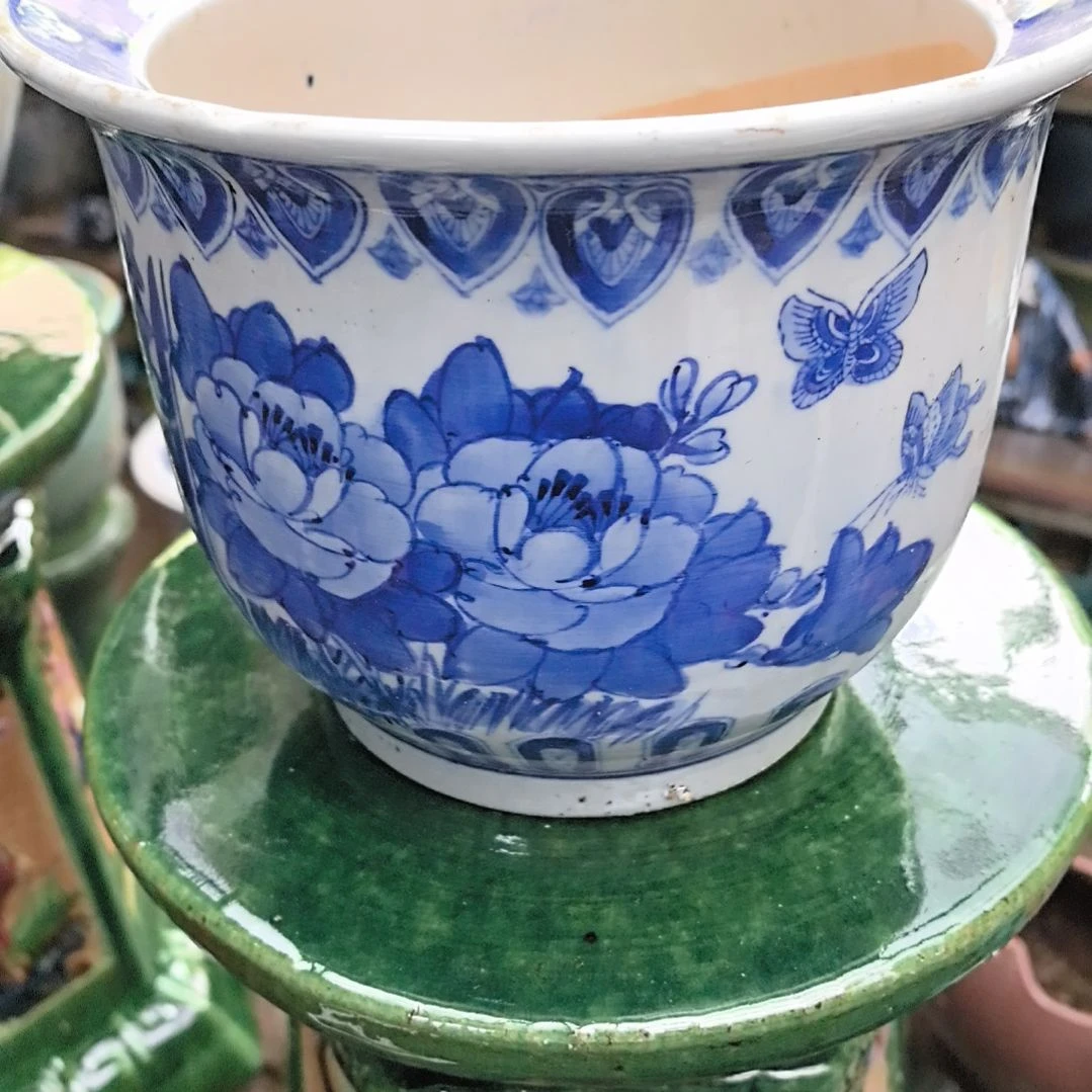 叶***青花瓷器花盆一个包邮