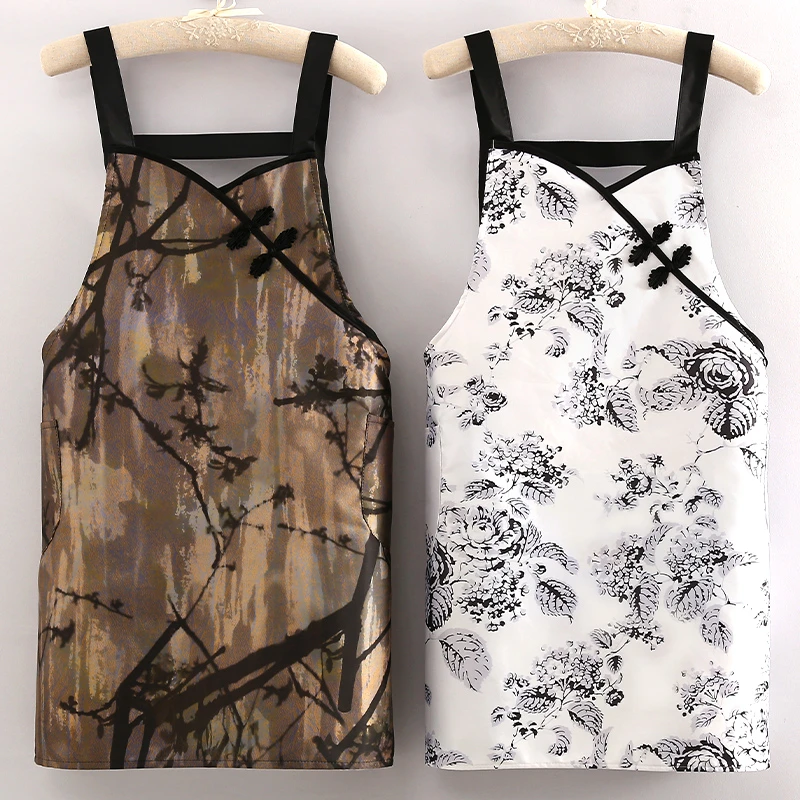 新款做饭围裙厨房家用专用民族国风围腰女款新中式上班用的高颜值