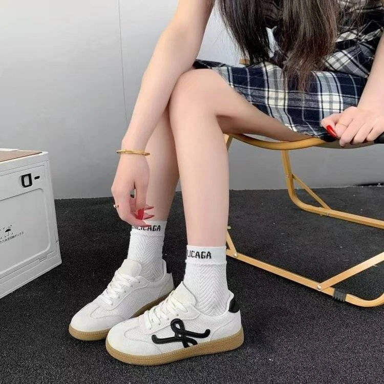 红色德训女鞋新款春夏季网红百搭平底运动休闲增高显瘦老爹鞋显高