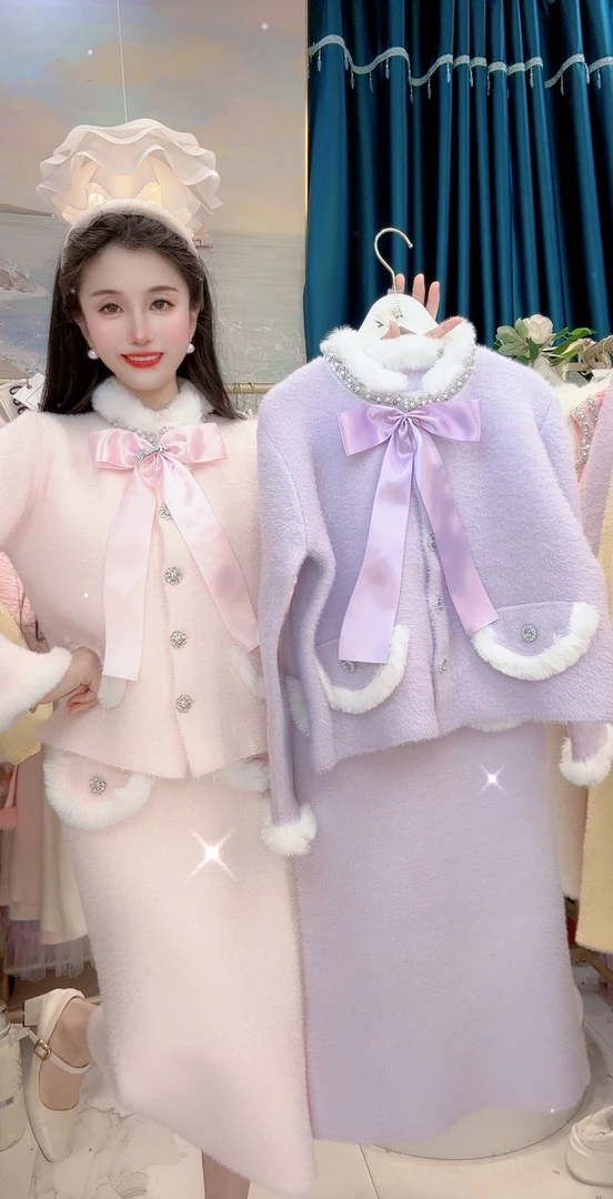 气质小香风长短裙两件套2025冬季新款小众设计时尚套装女装