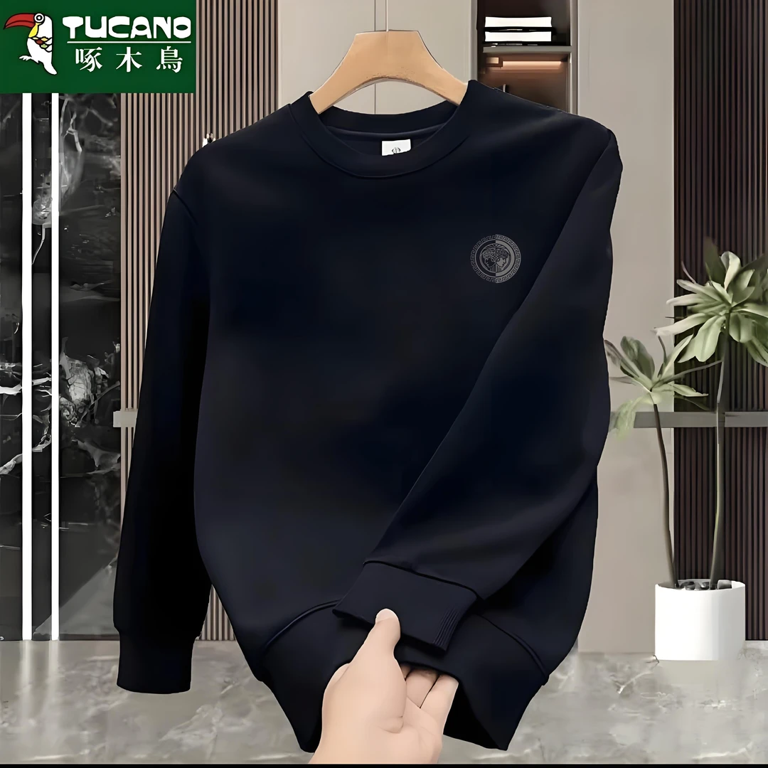 啄木鸟秋冬季美式潮流圆领套头卫衣男款时尚印花休闲上衣长袖加绒