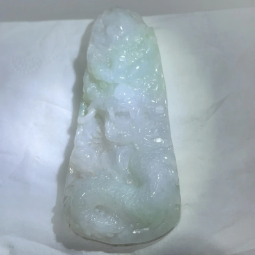 A货天然翡翠随形双面雕龙37*85*15