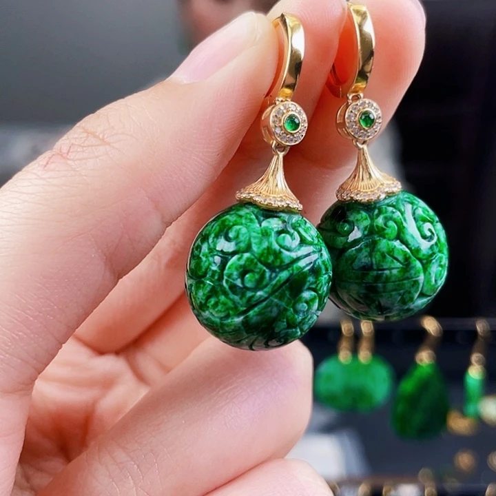 翡翠耳饰银S925镶嵌饰品