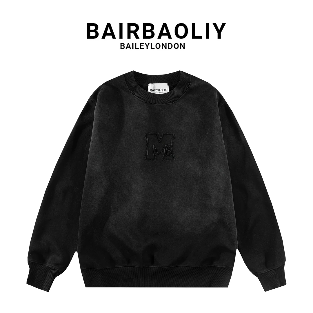 BAIRBAOLIY男女长袖轻奢高级感洗水做旧秋冬字母简约潮流复古卫衣