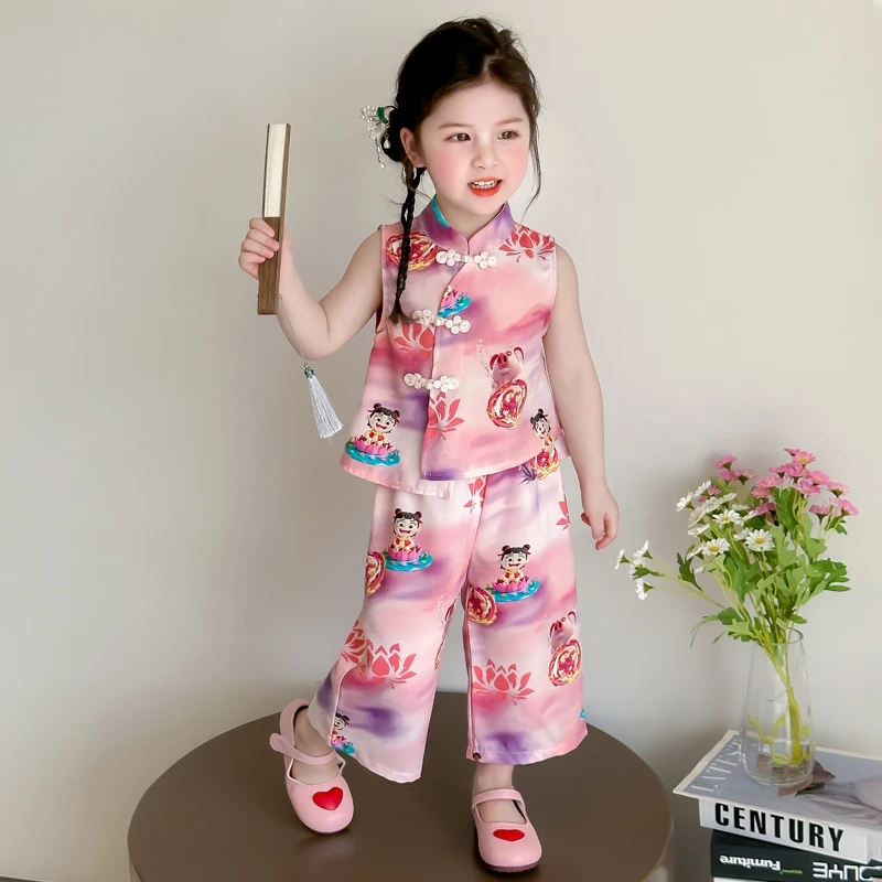 哪吒儿童服装女童新中式夏装套装2025新款儿童夏款炸街夏季两件套
