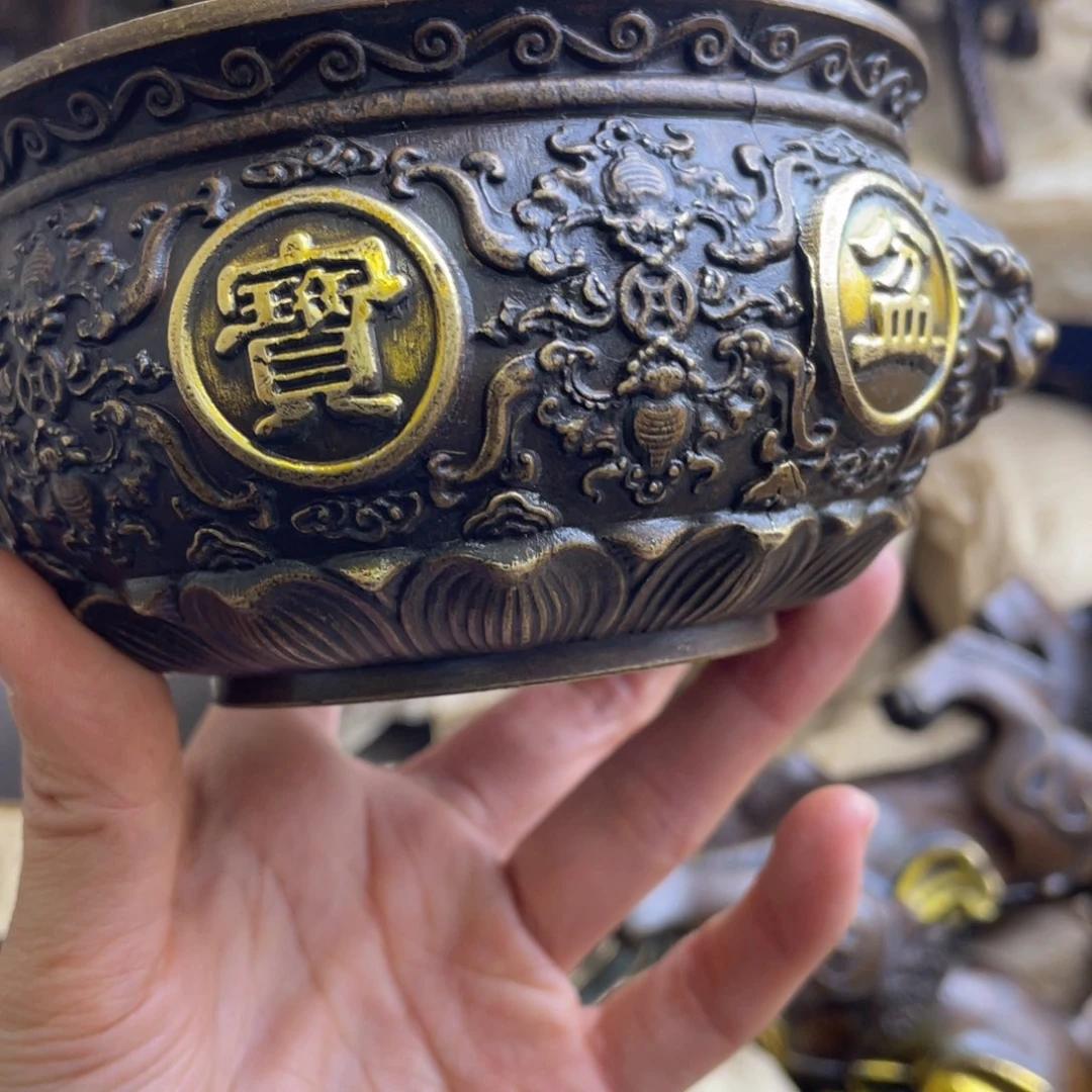 原矿风磨铜聚宝盆 