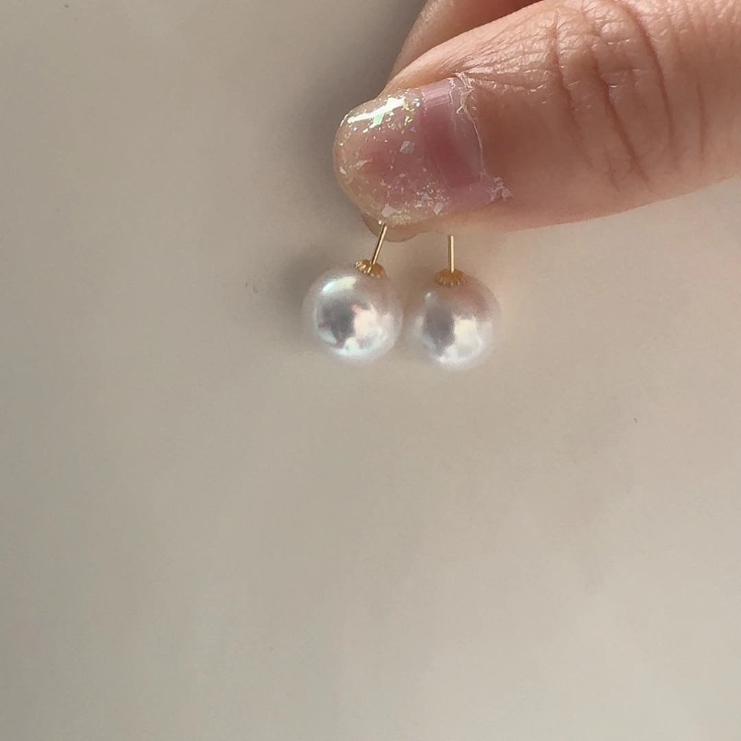 淡水珍珠耳饰18K金镶嵌10mm 素钉