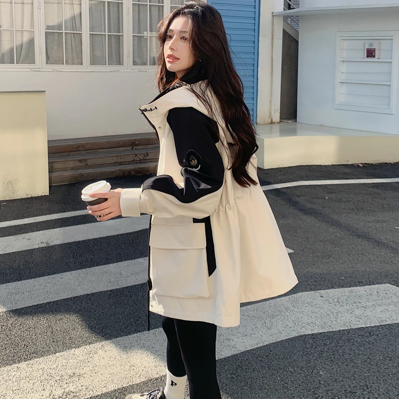 高级感连帽工装冲锋衣外套女2025春时髦洋气韩系收腰风衣小个子
