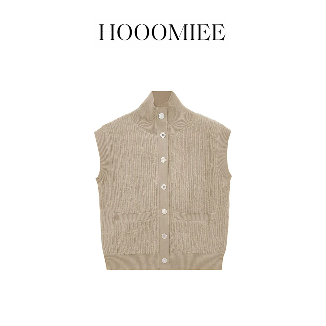 Hooomiee 层次开关 绵羊绒无袖排扣针织女士背心MJL002