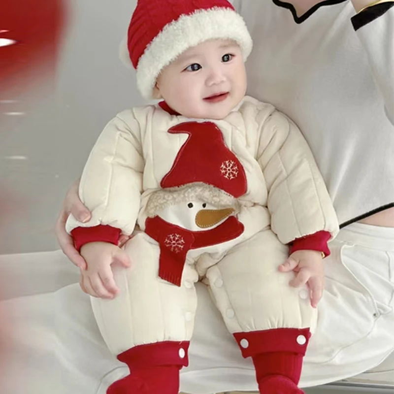婴儿连体衣夹棉加厚棉衣新生幼儿爬服宝宝衣服冬装外出服冬季