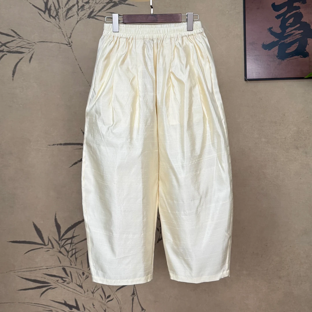 【卷卷新中式】“留白”双宫绸100%桑蚕丝南瓜裤 9分裤