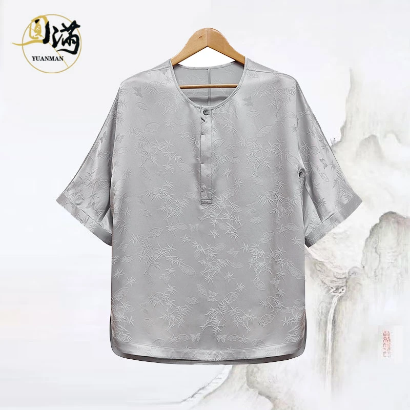 [圆满香云纱]桑蚕丝湖丝连肩袖中式上衣T恤TX5615