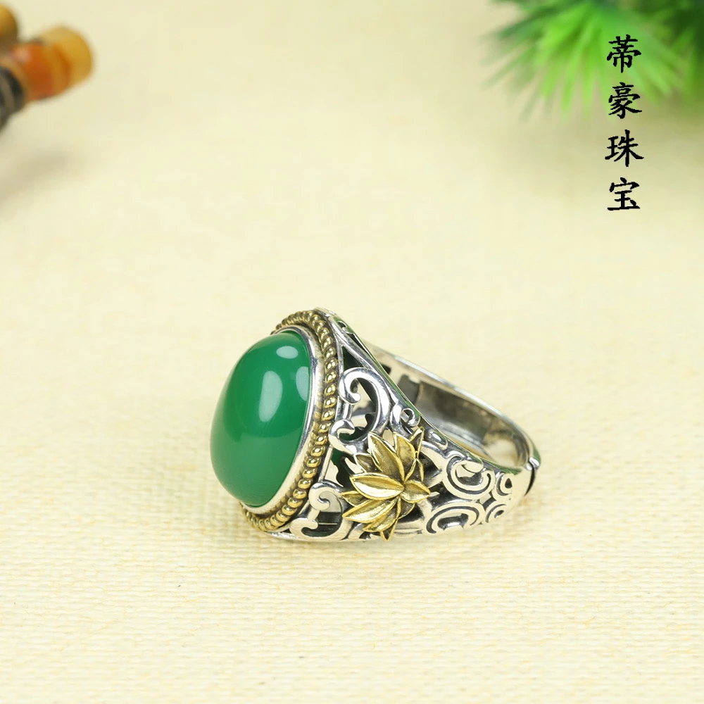 天然玉髓帝王绿s925银镶嵌