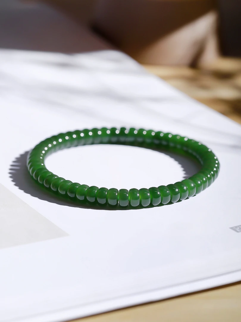 【澄玉珠宝】菠菜绿药片直切手串3*6（多样性发货）