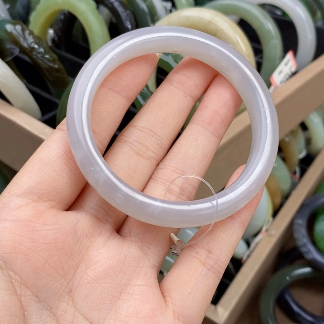 和田玉未镶嵌手镯冰丝粉紫手镯54.2#