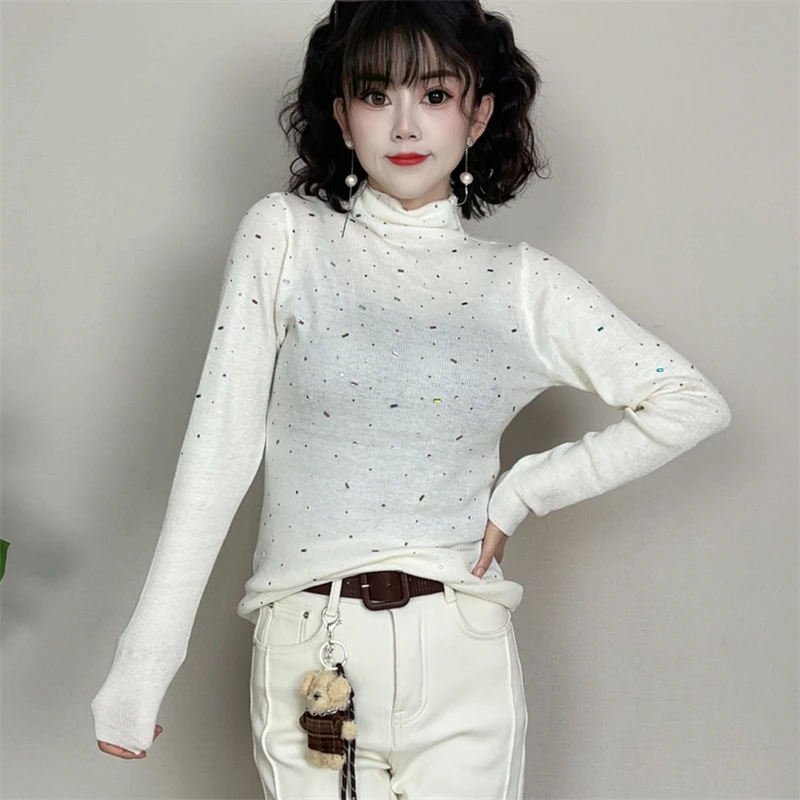 迪否烫钻高领内搭打底衫女冬季新款修身显瘦毛针织衫2337