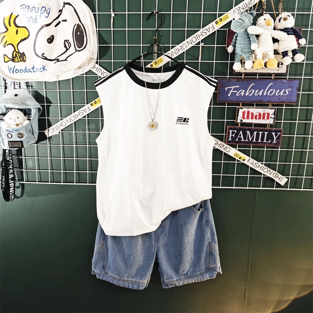 日系男生两件套酷帅穿搭宽松一整套夏季休闲套装帅气运动无袖背心