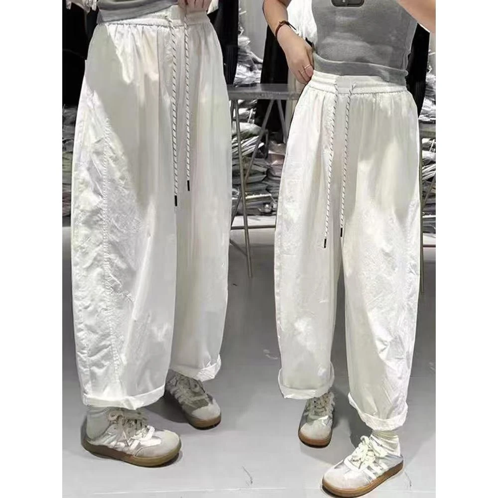 夏季薄款抽绳简约百搭速干阔腿裤女宽松显瘦休闲时尚高腰直筒裤子