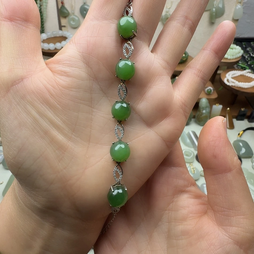 和田玉（碧玉）银S925镶嵌手链
