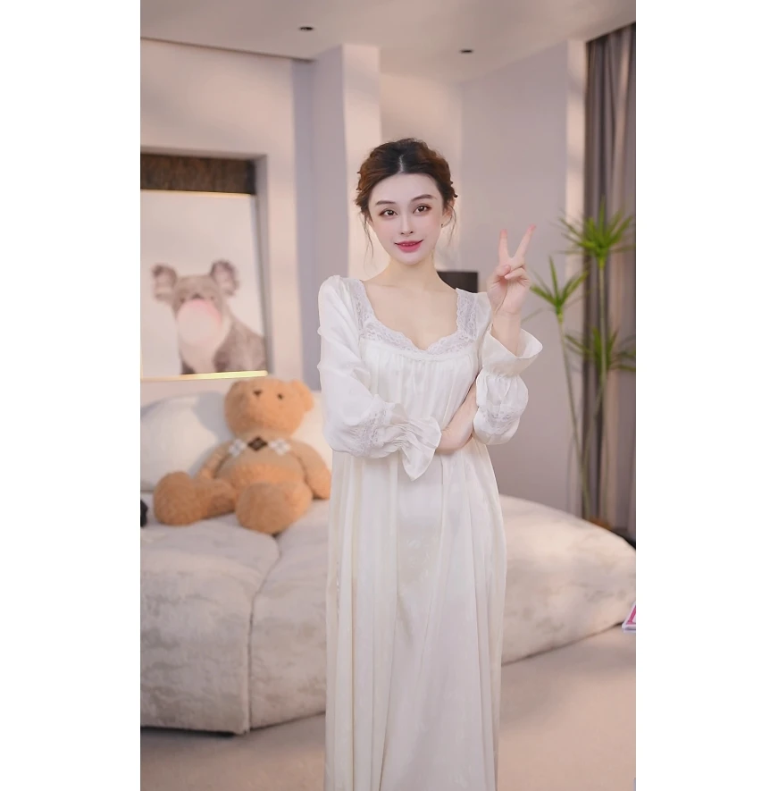 查理夫人【无编码8】气质睡裙家居服蕾丝显瘦白色时尚春季