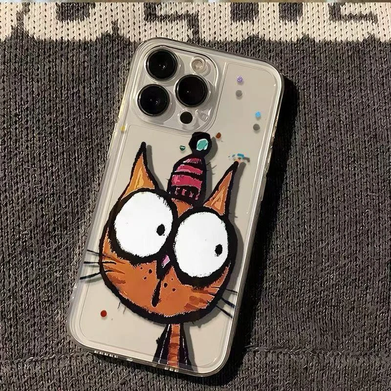 惊恐猫猫适用苹果16PROMAX手机壳iPhone15小众13简约14软壳透明