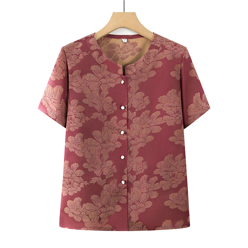 中老年人夏季女妈妈装七分袖衬衫老人衣服奶奶夏季衬衣恤老太太