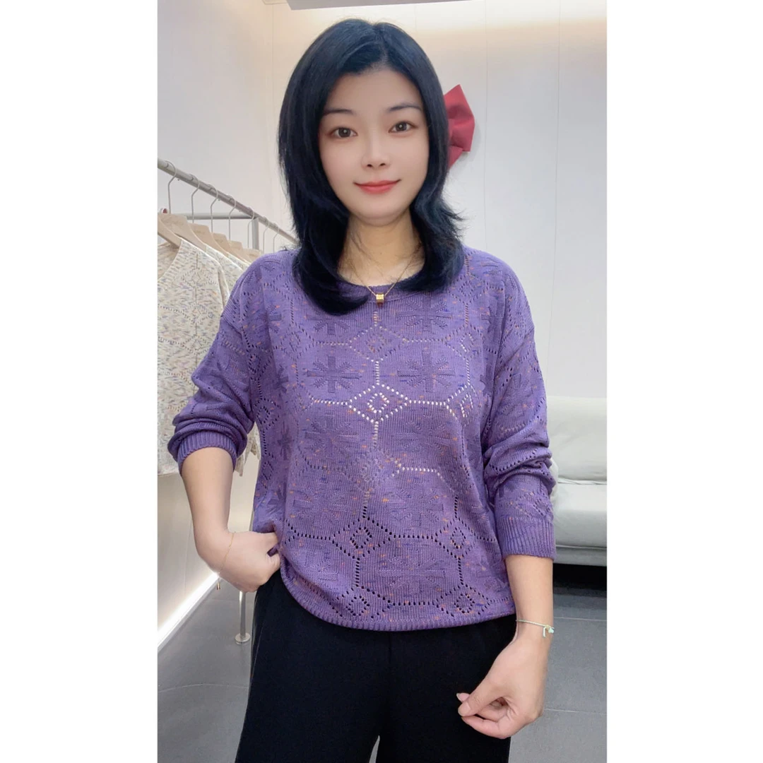 【长袖圆领~七彩棉线】2025秋季新款韩版宽松圆领套头针织衫上衣