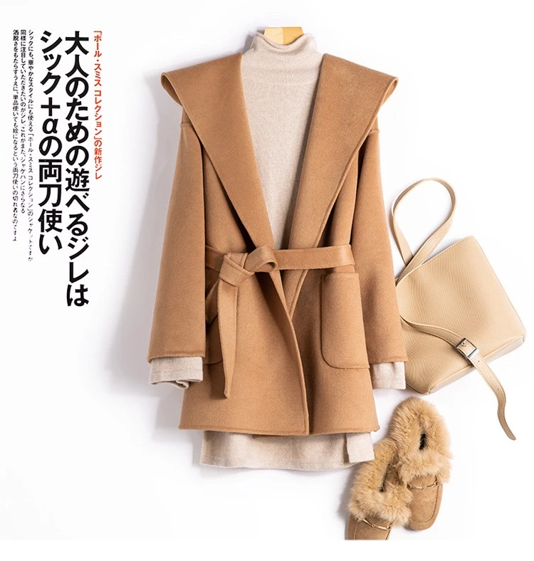 呢子常规短款宽松女长袖毛呢外套女装连帽呢大衣秋冬