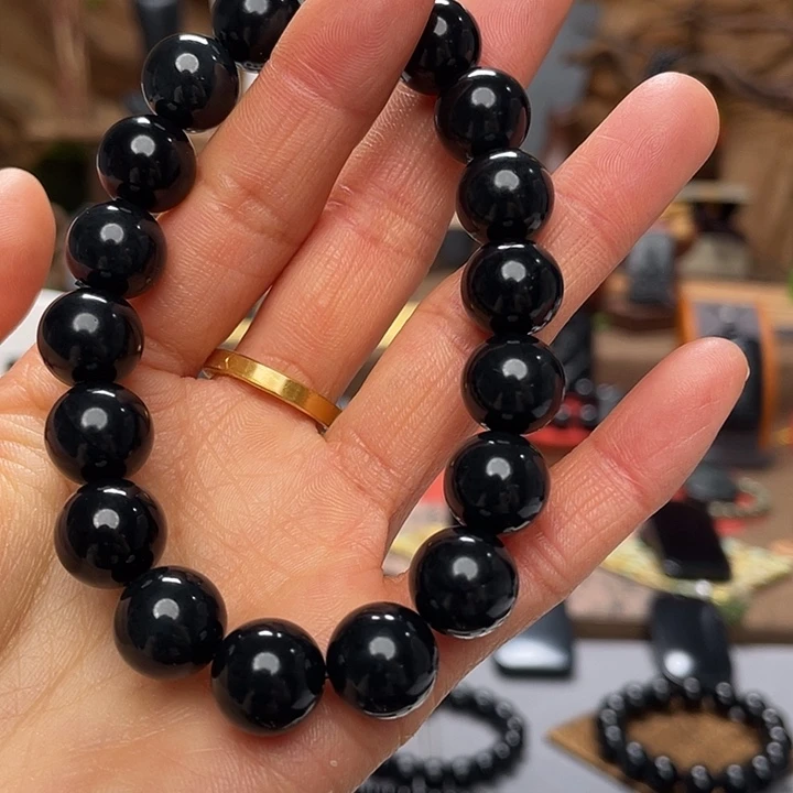 和田玉（墨玉）未镶嵌手串青花墨卡12圆珠