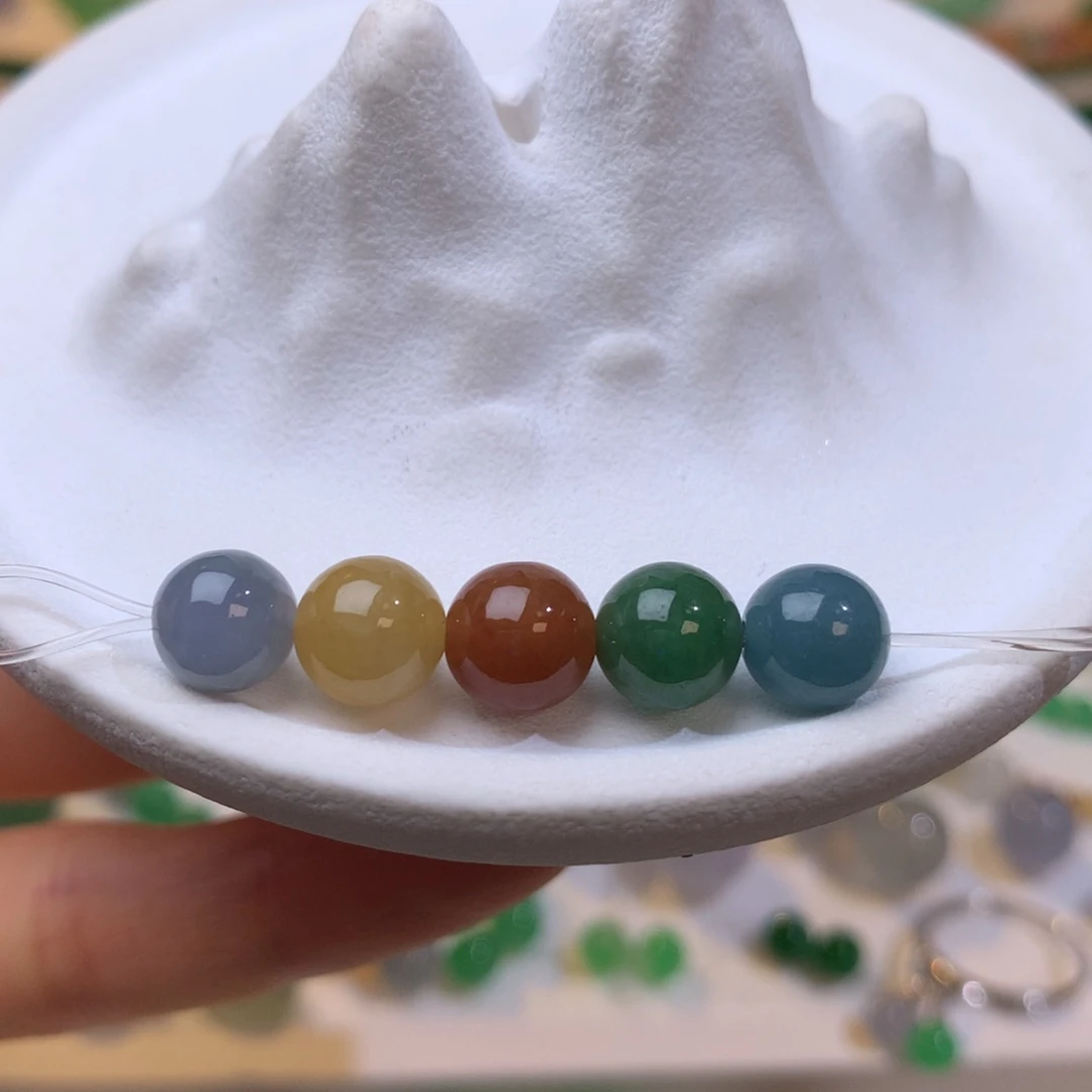 未镶嵌定制翡翠油画感 浓彩珠珠 5颗 卡7+