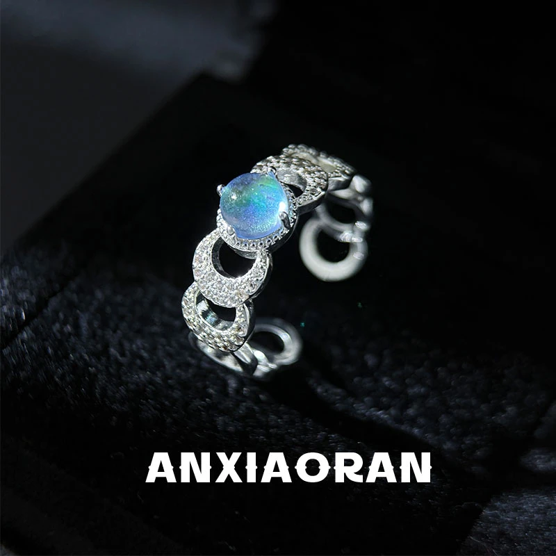 铜合金锆石戒指 高颜值蓝月光戒指轻奢高级感精致食指戒百搭指环