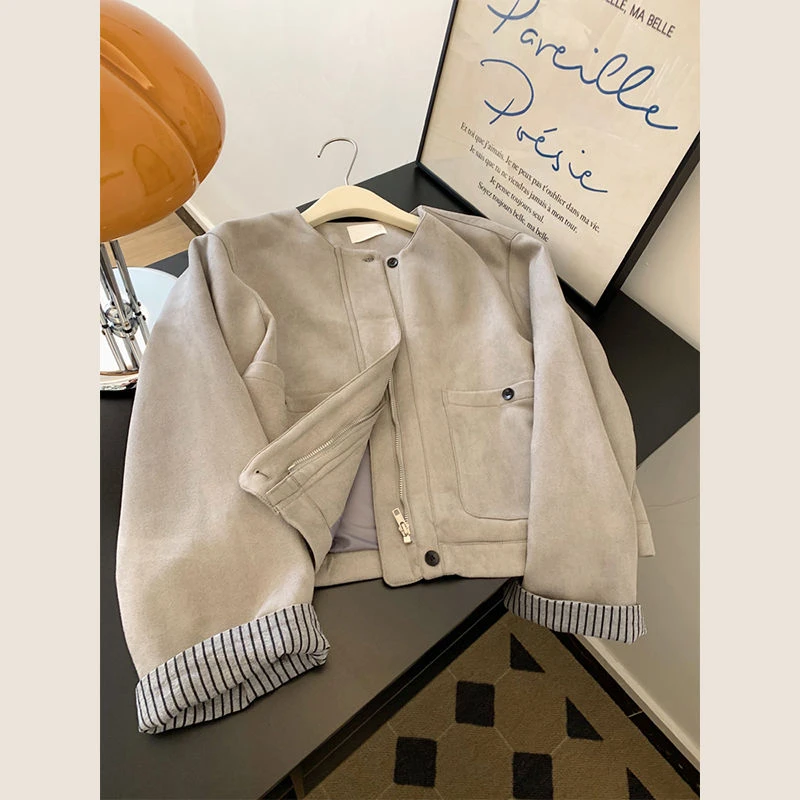 时尚短款vibe风外套小个子2025春季新款洋气鹿皮绒高级感休闲夹克