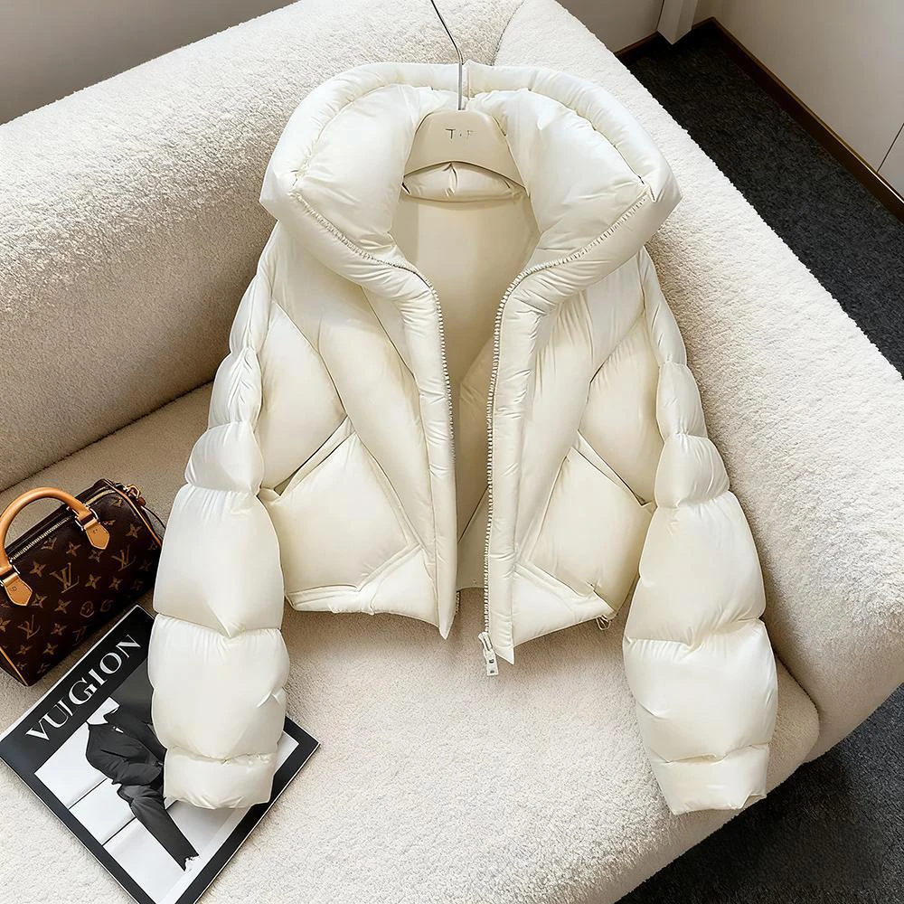 超好看韩系立领白色短款棉袄女装冬季2025新款小个子面包服厚外套