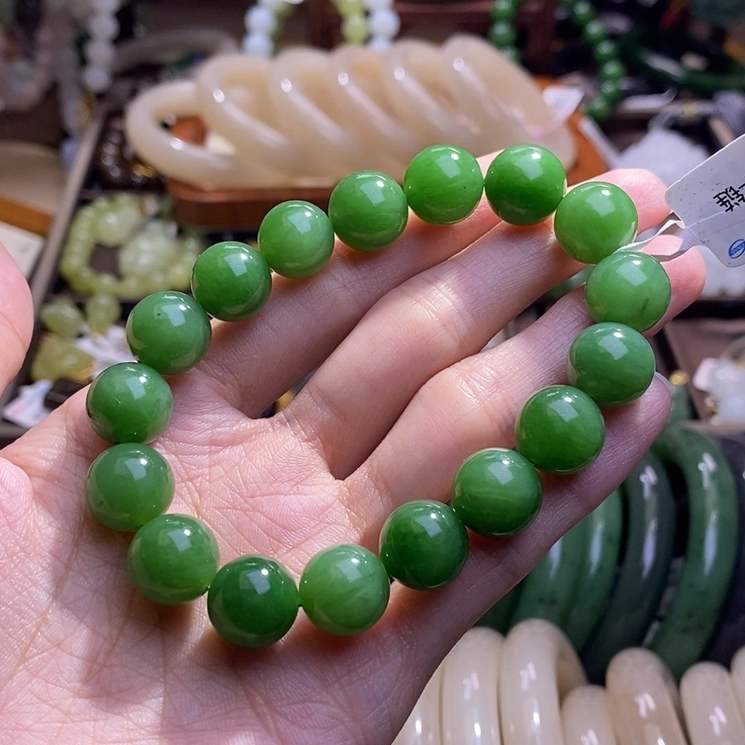 颈饰未镶嵌和田玉碧玉粉绿手串12MM