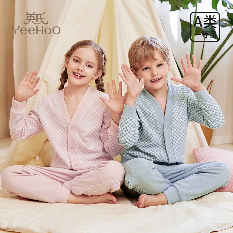 英氏儿童睡衣春秋季男女童家居服宝宝睡衣秋洋气分体套装A