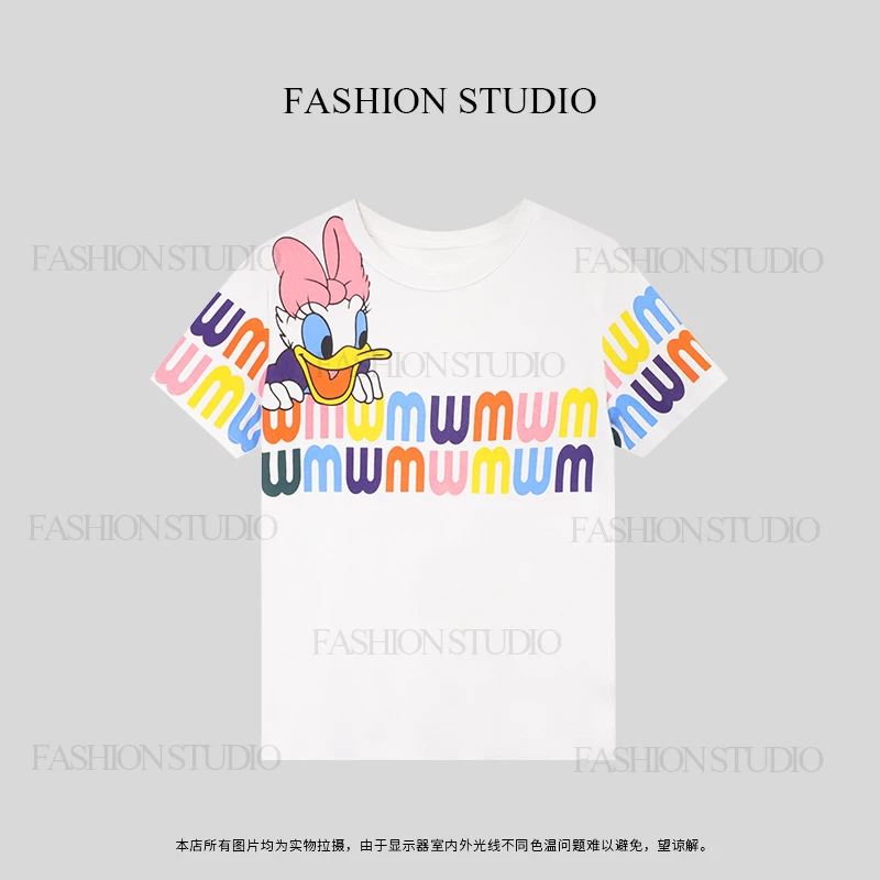 【温迪】2025夏季 新款百搭圆领卡通T恤简约显瘦短袖印花上衣115