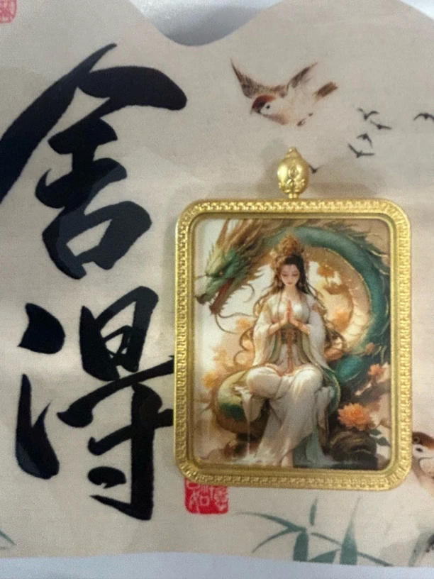 钛钢吊坠 手绘描金单面99