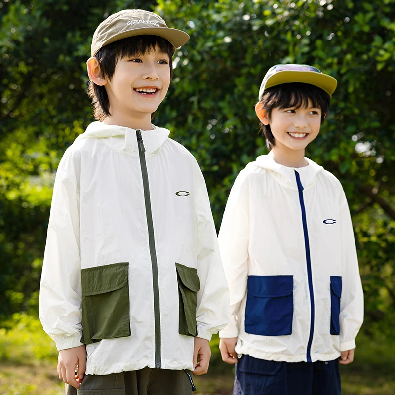 JASON潮牌童装2025夏季新款日式休闲拼接轻薄口袋户外防晒外套