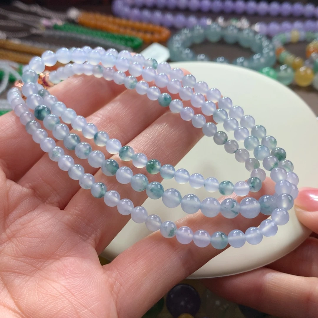 翡翠手链未镶嵌冰胶飘花项链卡4.3-5.7