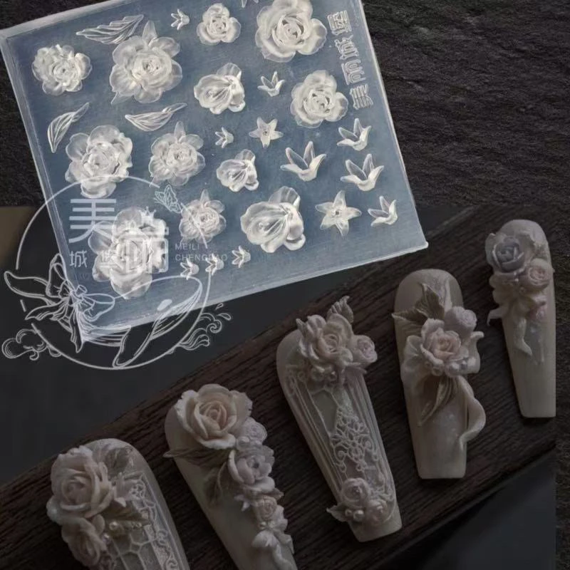 美甲花月夜裱花朵模具立体雕花玫瑰牡丹硅胶磨具美丽城堡