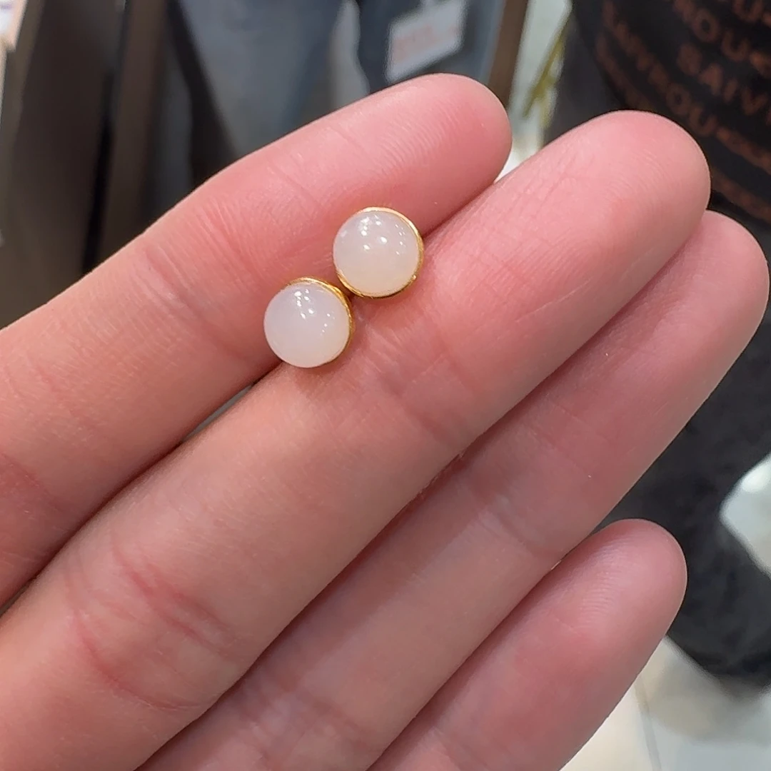 和田玉耳钉18K金镶嵌121好大哥