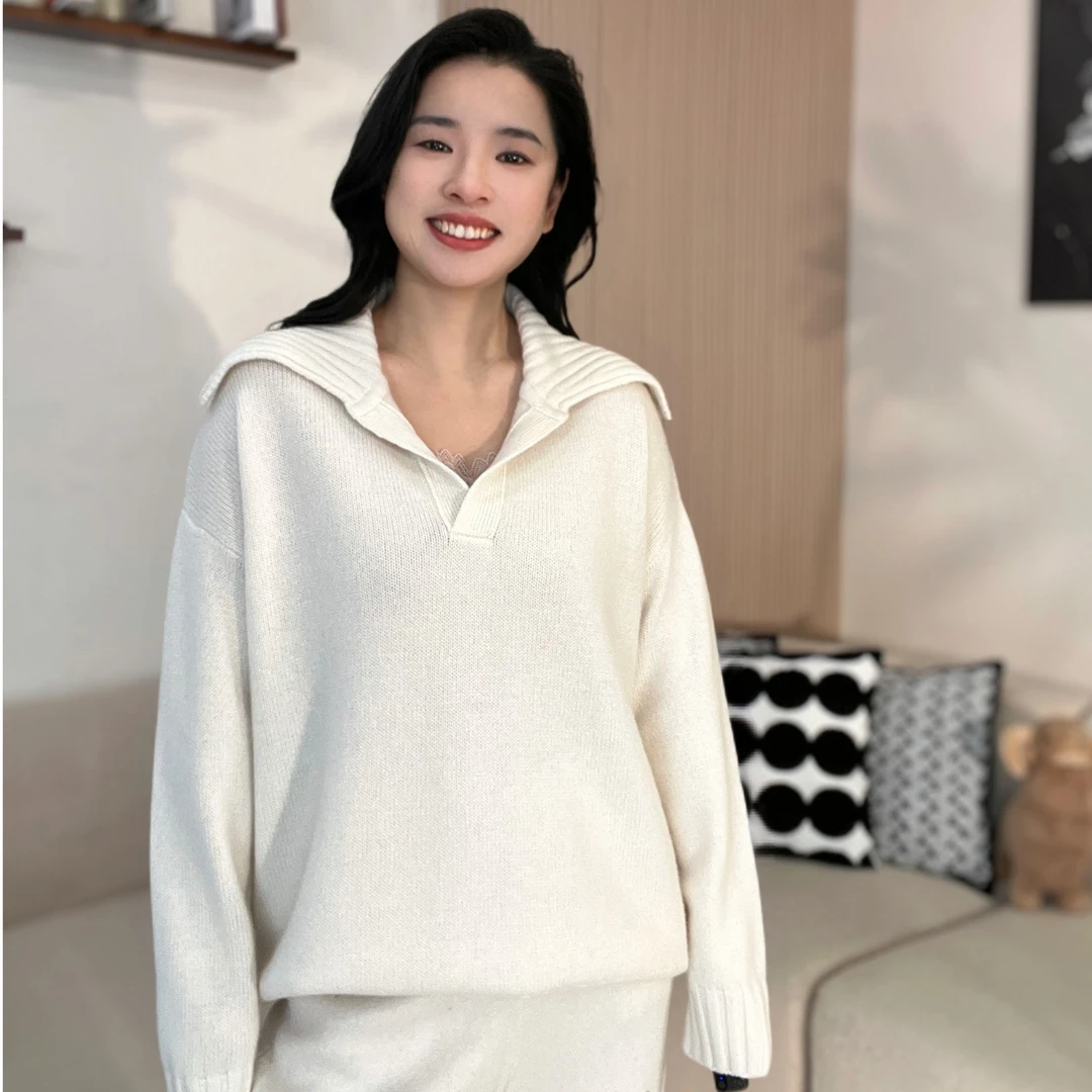 【挚爱一生】老钱风羊绒衫女春季新款潮牌时尚百搭宽松休闲毛衣y43