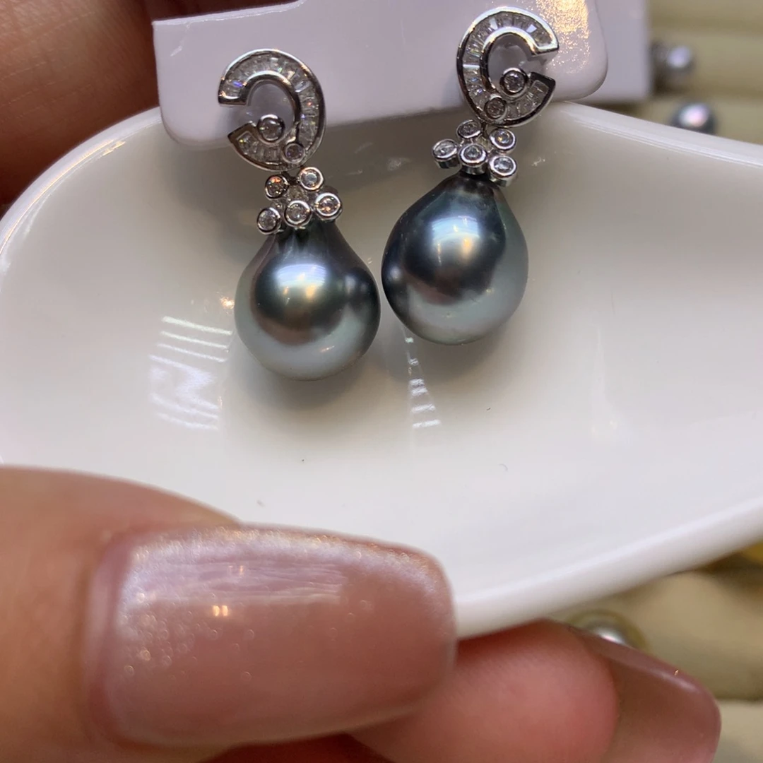 银S925镶嵌耳饰海水珍珠