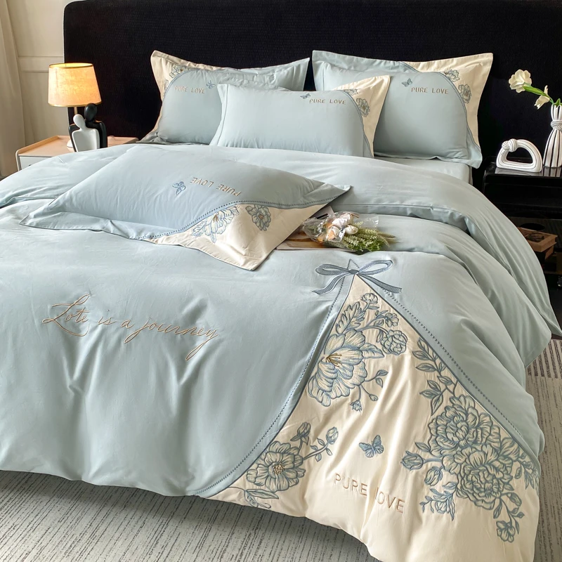 轻奢秋冬长绒棉100%全棉加厚磨毛刺绣四件套高档欧式纯棉厚款床品