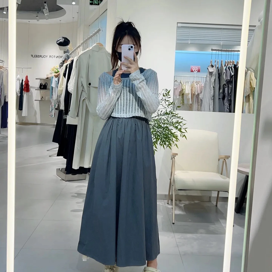 长袖A字裙吊带连衣裙背心荷叶边韩系海妖风